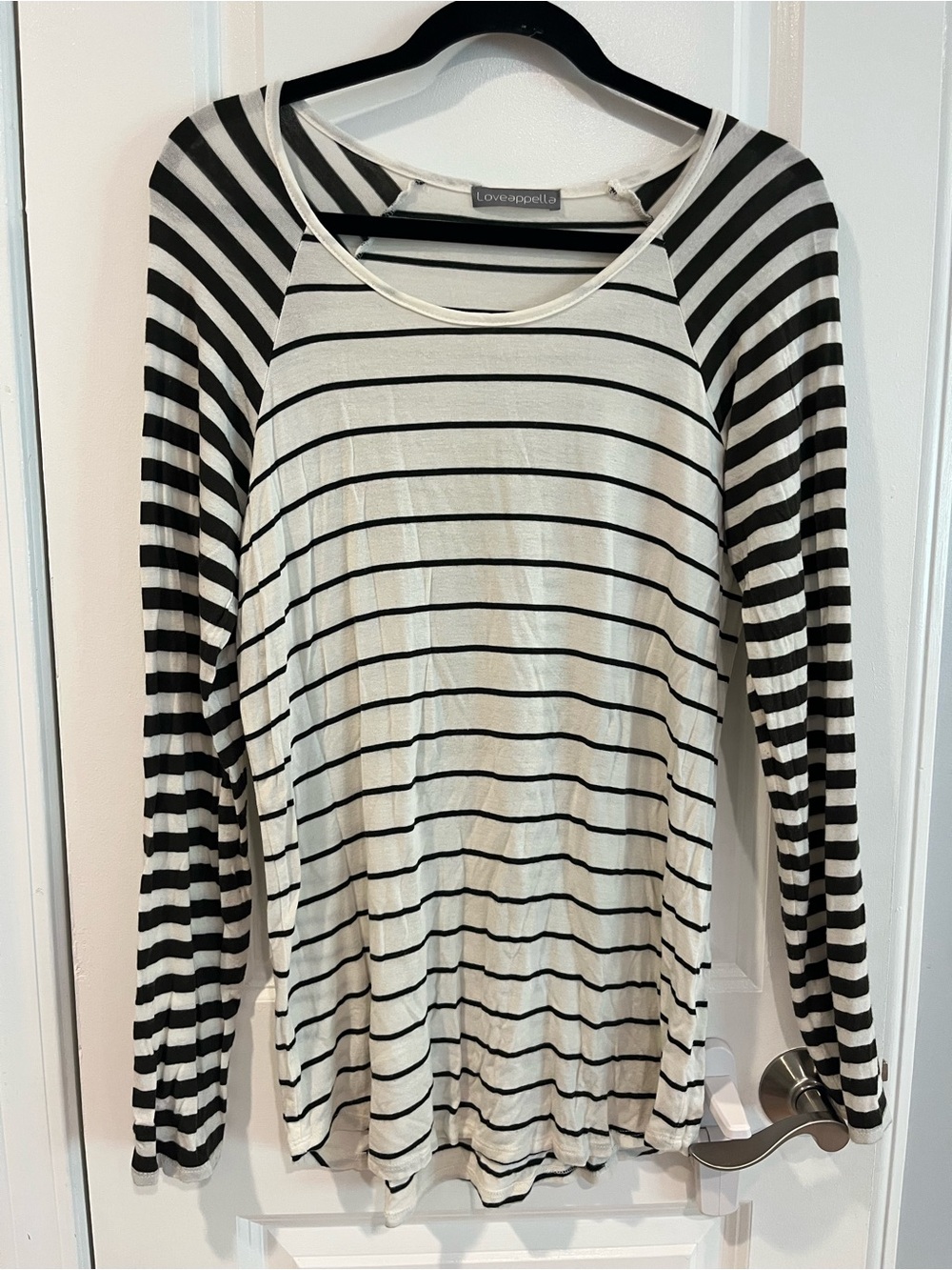 Loveappella Olive Striped Raglan Long Sleeve Top